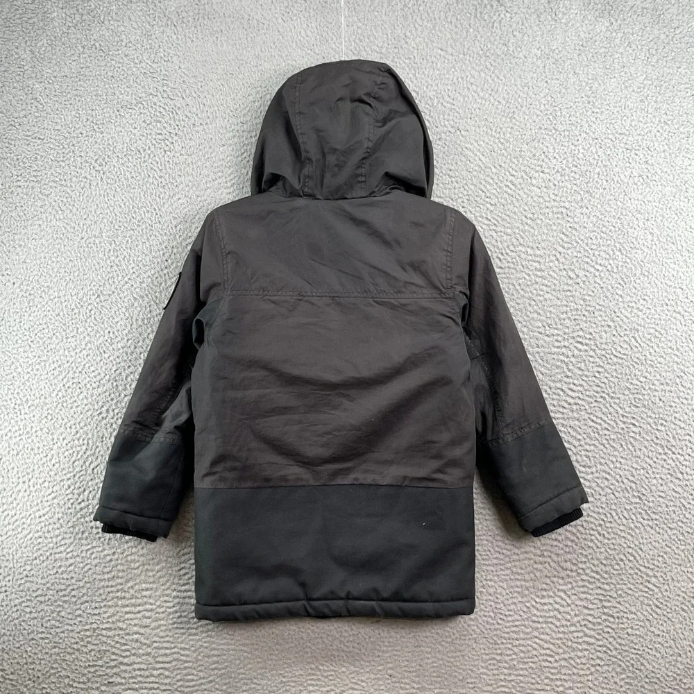 Timberland Hooded Parka Jacket Boys Size S 7/8 Black Insulated Fleece Lined Coat